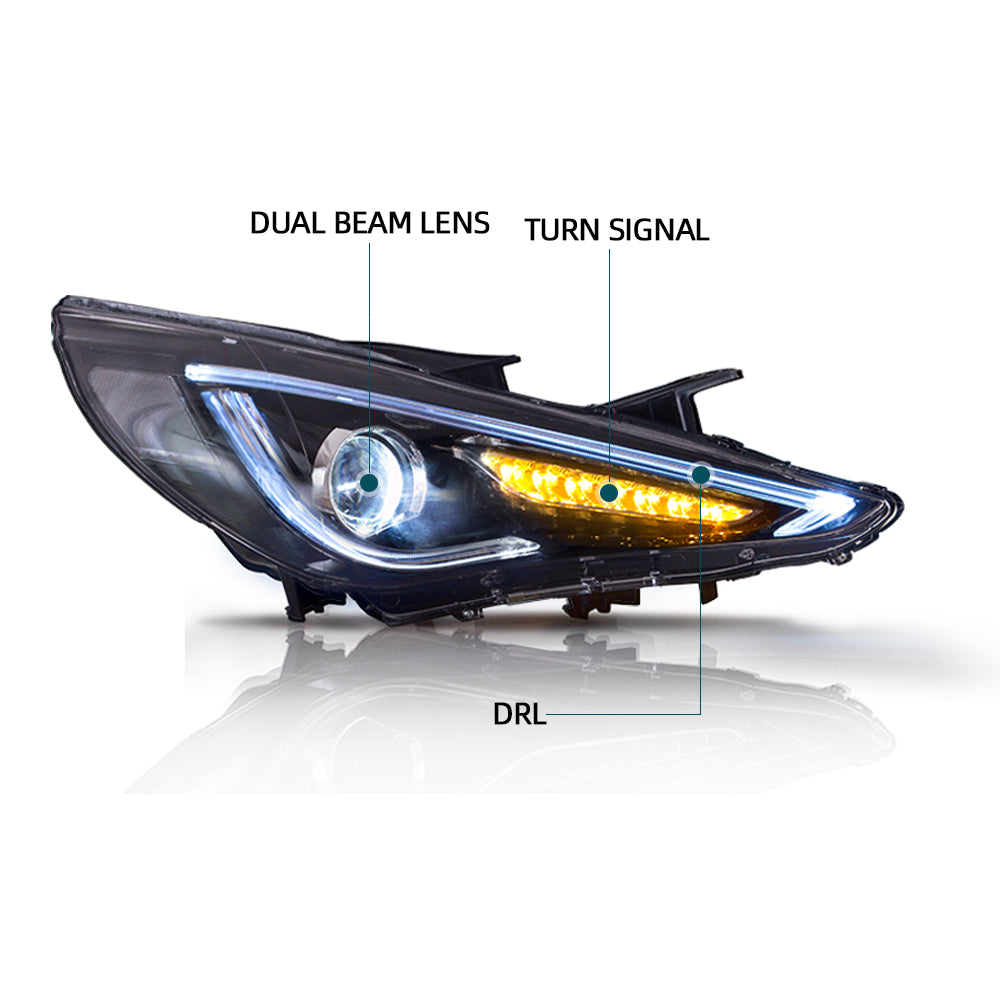 VLAND Carlamp Dual Beam Sequential strålkastare för Hyundai Sonata 2011-2014 Q5 (Bulbs Not Included) - 4