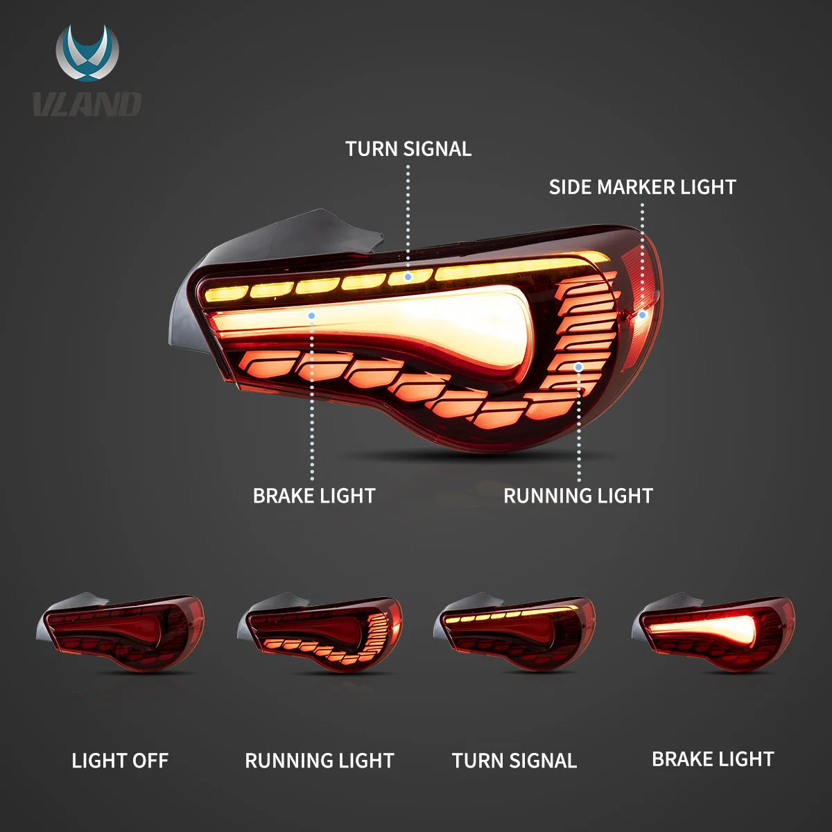 12-20 Toyota 86 GT86 FT86 13-20 Subaru BRZ 13-20 Scion FR-S Vland LED bakljus med sekventiell blinkers [Dragon Style] - 3