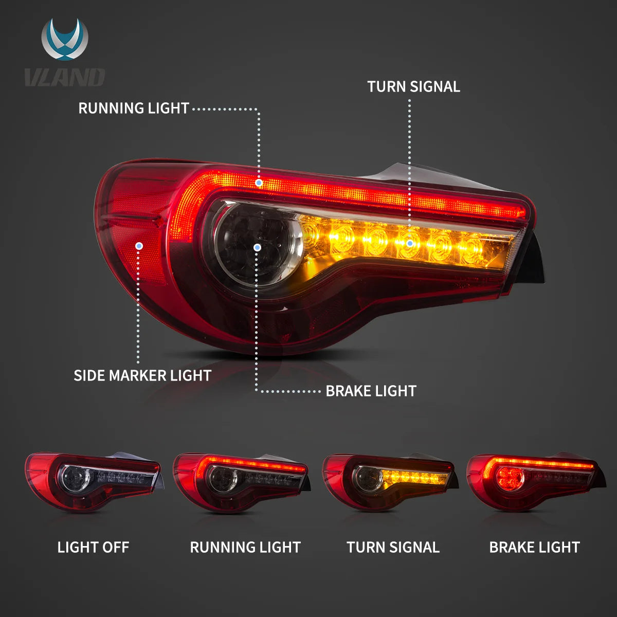 2012-2021 FR-S / BRZ / GT86 1th Gen (ZN6/ZC6) Vland LED bakljus med sekventiell blinkers - 6