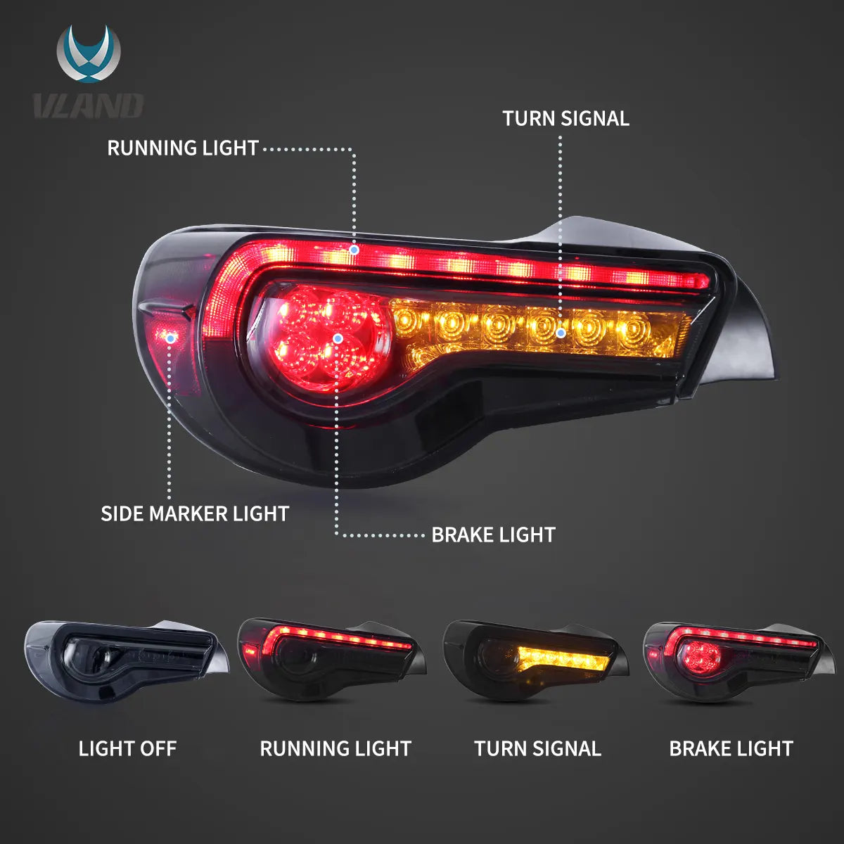 2012-2021 FR-S / BRZ / GT86 1th Gen (ZN6/ZC6) Vland LED bakljus med sekventiell blinkers - 3