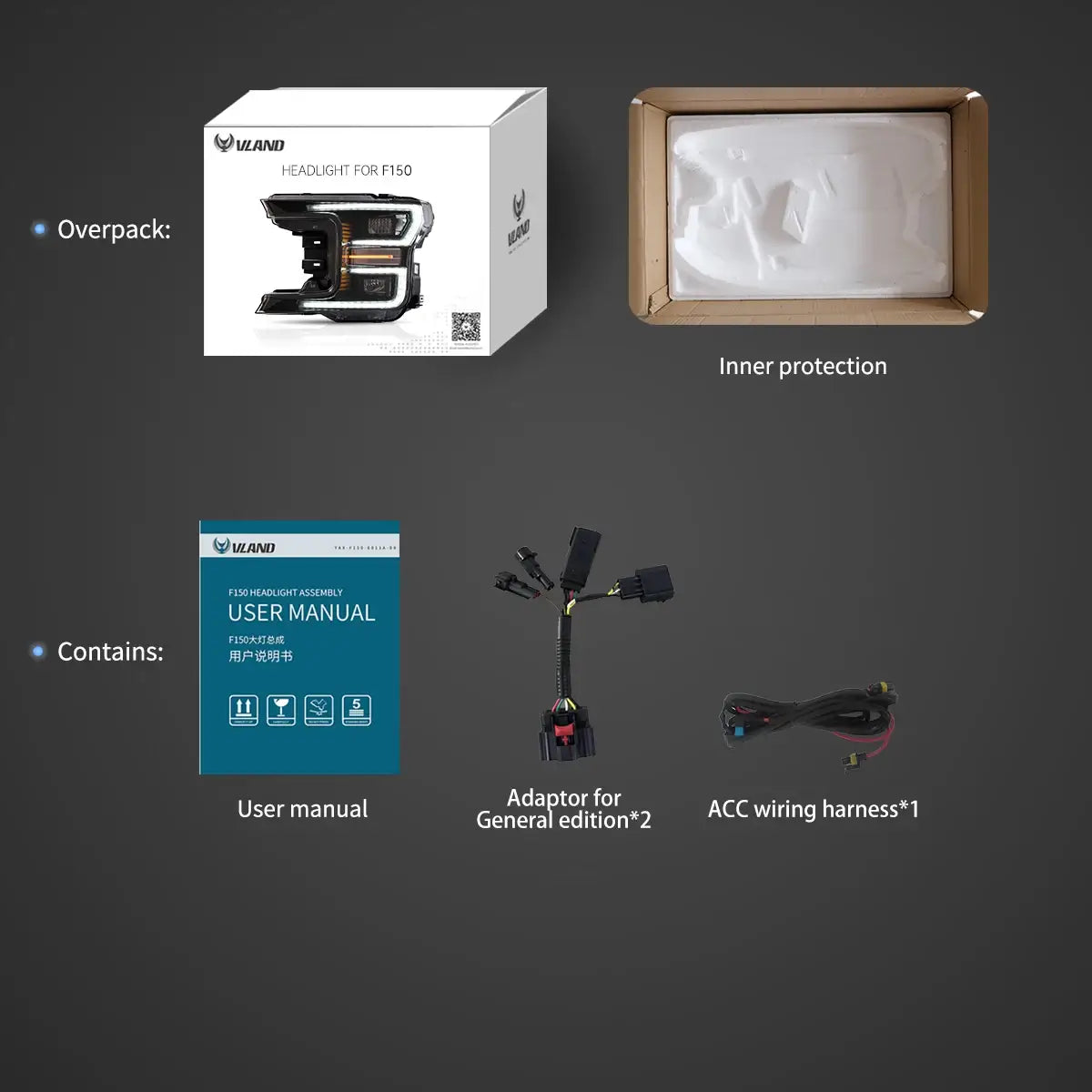 18-20 Ford F150 13th Gen Vland LED Dual Beam Projector strålkastare med Start Up Animation - 14