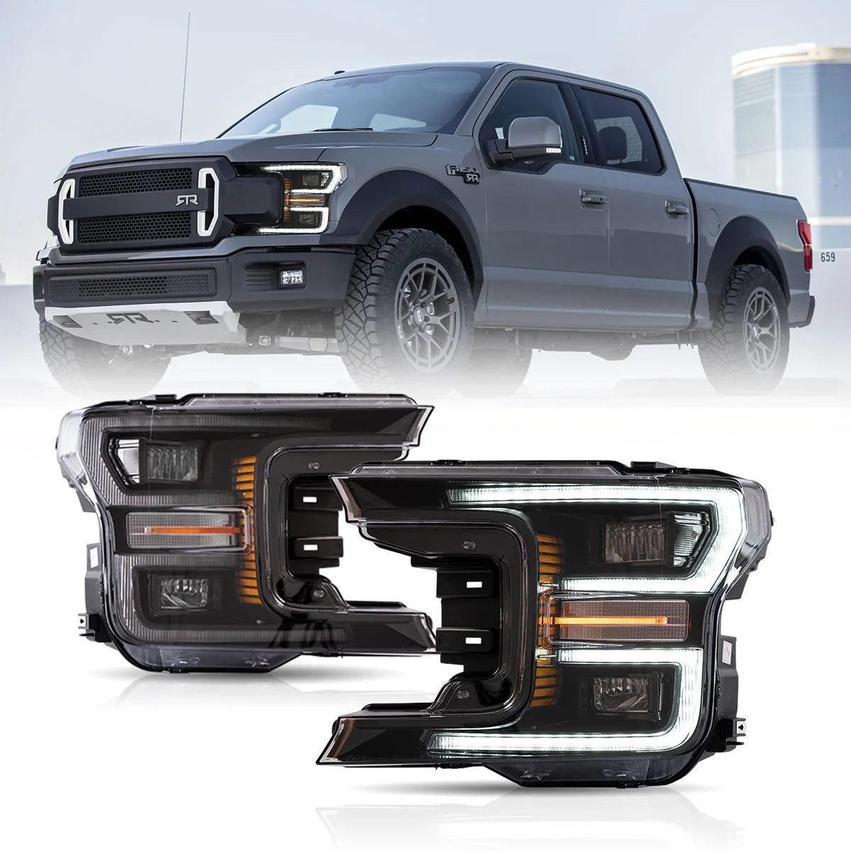 18-20 Ford F150 13th Gen Vland LED Dual Beam Projector strålkastare med Start Up Animation