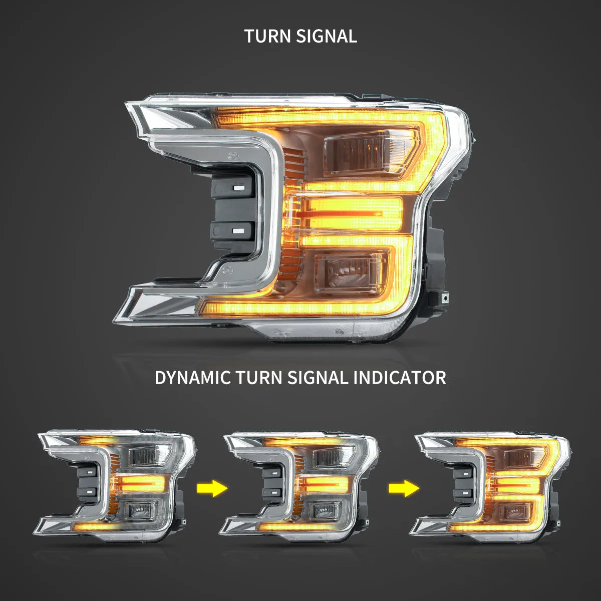 18-20 Ford F150 13th Gen Vland LED Dual Beam Projector strålkastare med Start Up Animation - 9