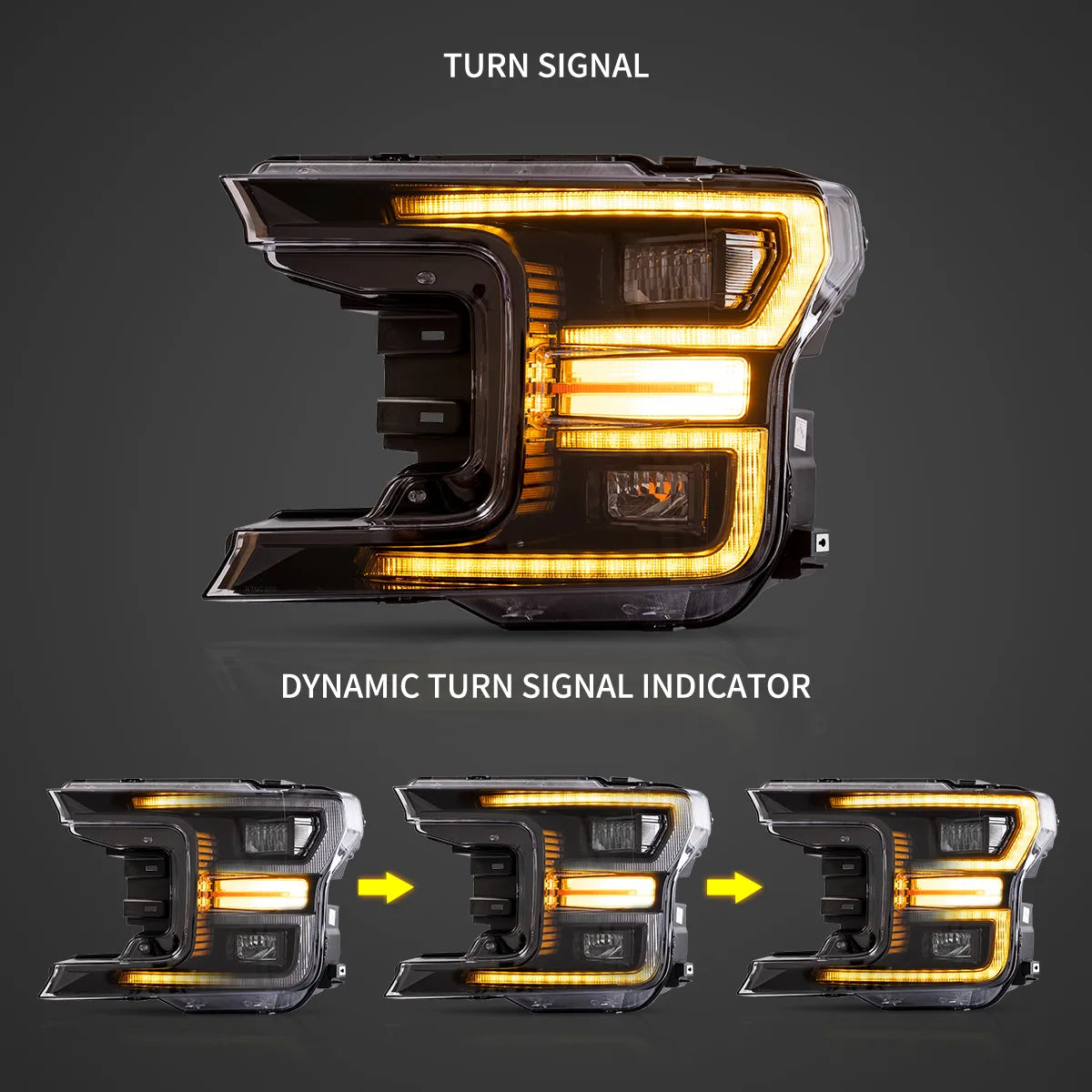 18-20 Ford F150 13th Gen Vland LED Dual Beam Projector strålkastare med Start Up Animation - 5