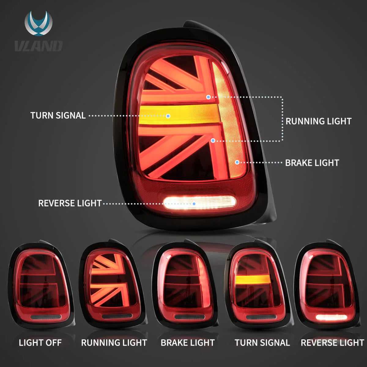 Mini Cooper F55 F56 F57 2014-2020 VLAND LED bakljus [E-mark] Plug and Play - 2