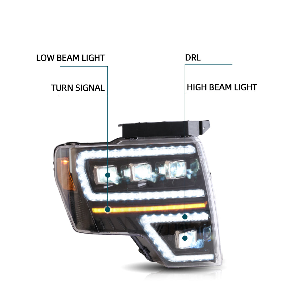 VLAND Carlamp Projector LED strålkastare för Ford F150 2009-2014 med Dynamic DRL - 8
