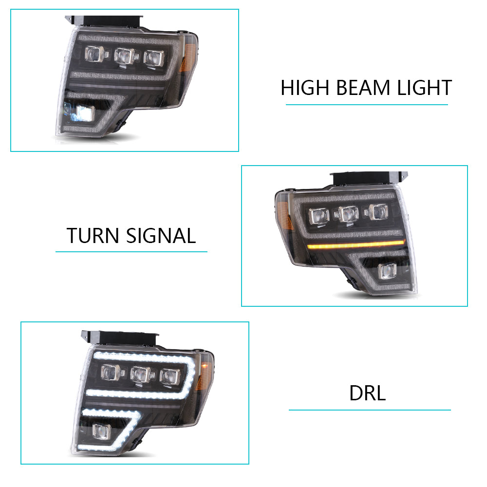 VLAND Carlamp Projector LED strålkastare för Ford F150 2009-2014 med Dynamic DRL - 6