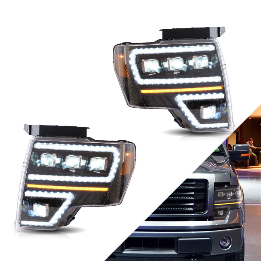 VLAND Carlamp Projector LED strålkastare för Ford F150 2009-2014 med Dynamic DRL