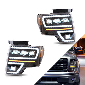 VLAND Carlamp Projector LED strålkastare för Ford F150 2009-2014 med Dynamic DRL
