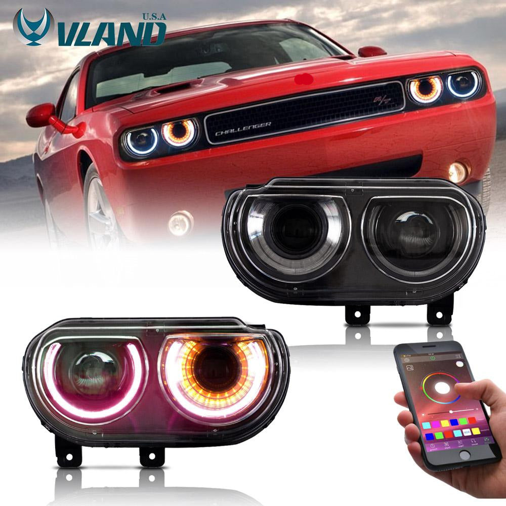 08-14 Dodge Challenger Vland RGB Style Dual Beam Projector strålkastare Black