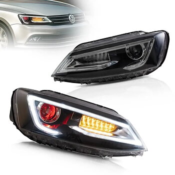 10-18 VW Jetta MK6 Vland Dual Beam Projector Aftermarket strålkastare Black med Red Demon Eyes E-mark