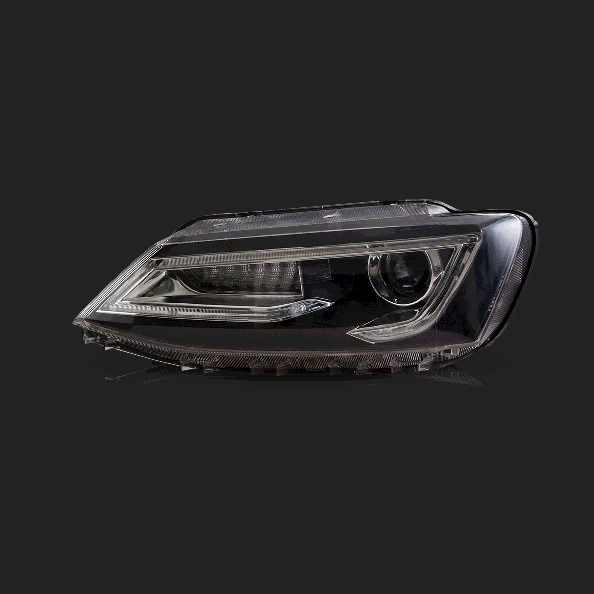 10-18 VW Jetta MK6 Vland Dual Beam Projector Aftermarket strålkastare Black med Red Demon Eyes E-mark - 2