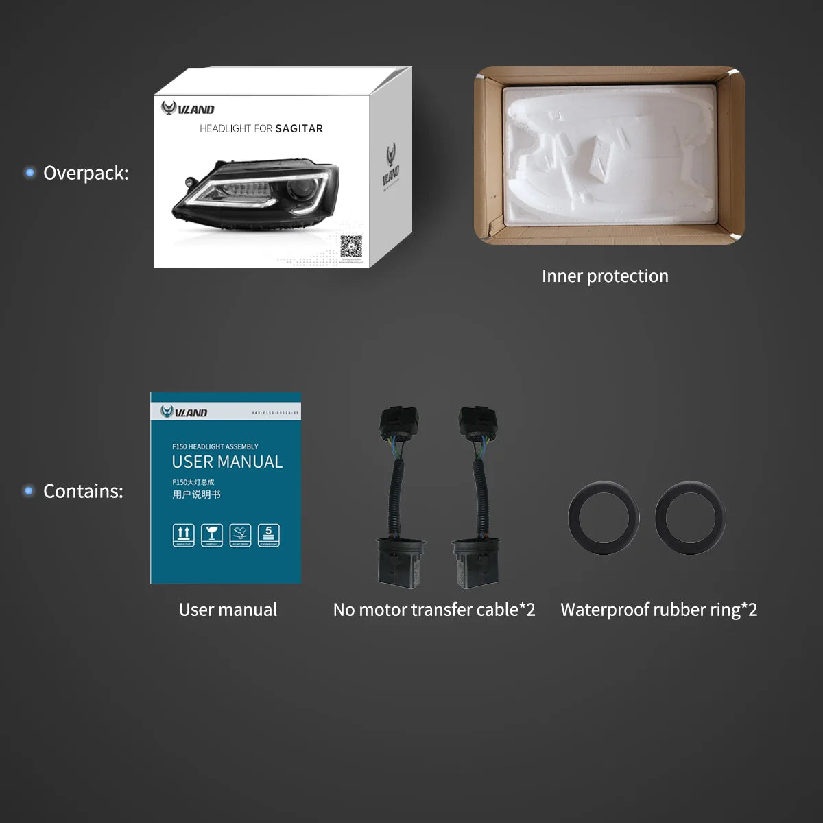 10-18 VW Jetta MK6 Vland Dual Beam Projector Aftermarket strålkastare Black med Red Demon Eyes E-mark - 12