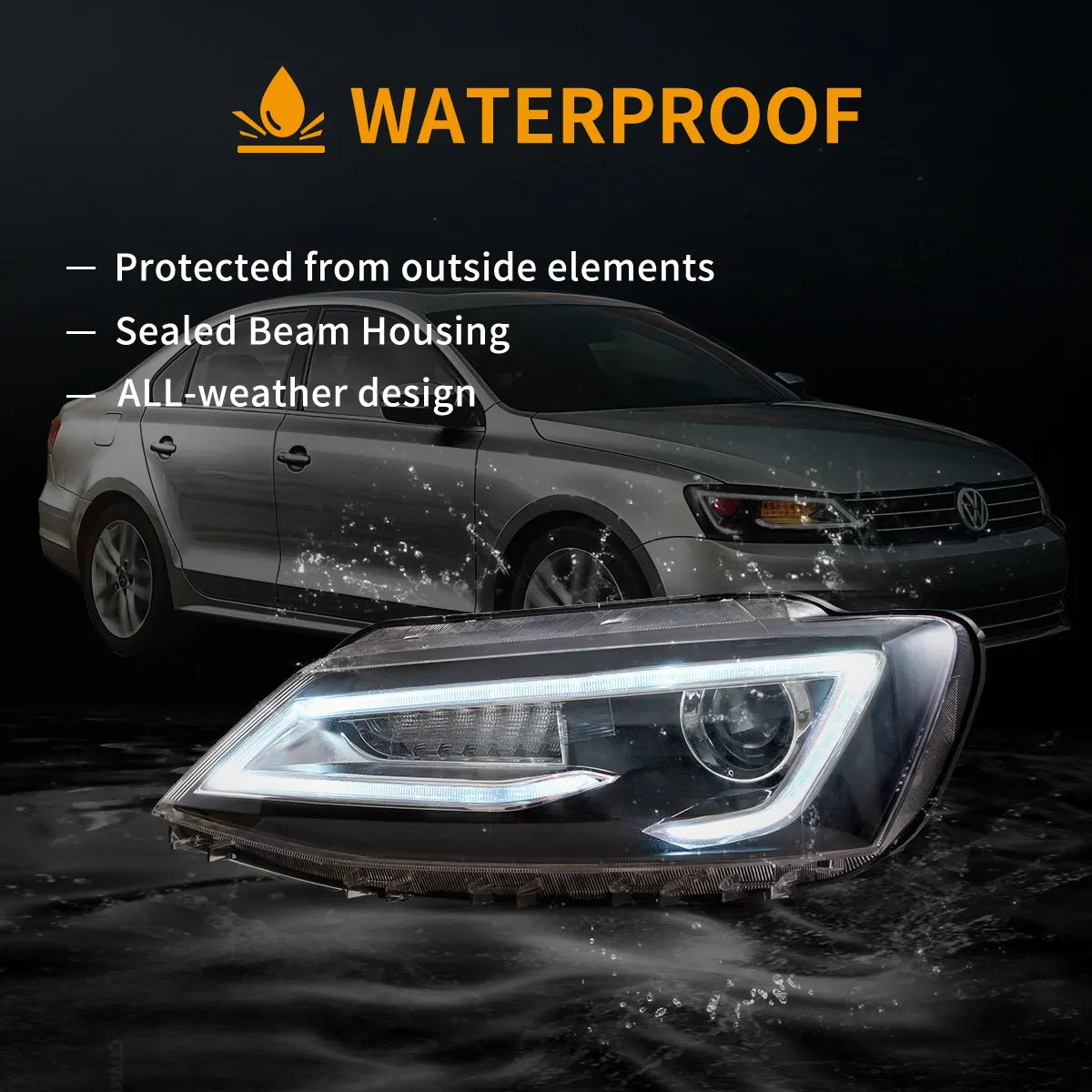 10-18 VW Jetta MK6 Vland Dual Beam Projector Aftermarket strålkastare Black med Red Demon Eyes E-mark - 9
