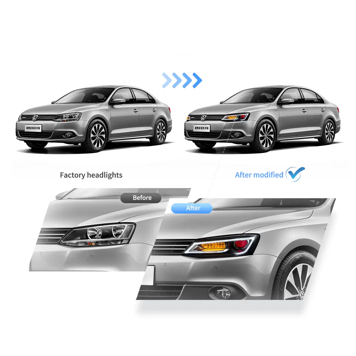 10-18 VW Jetta MK6 Vland Dual Beam Projector Aftermarket strålkastare Black med Red Demon Eyes E-mark - 8
