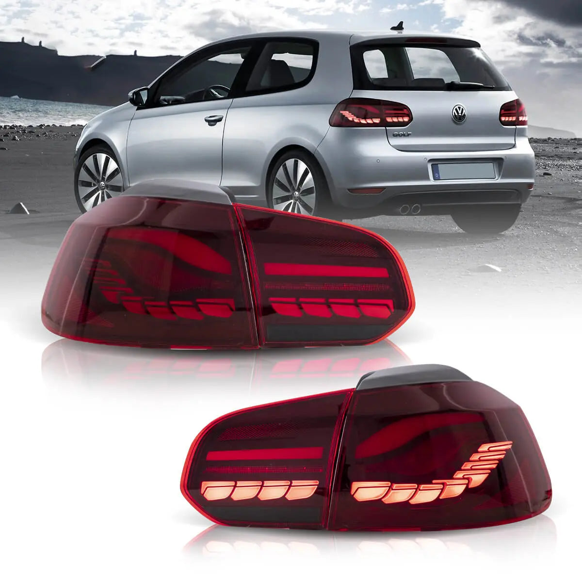 08-14 VW Golf Mk6 Hatchback Vland II OLED Aftermarket bakljus med Dragon Scale Effect - 5