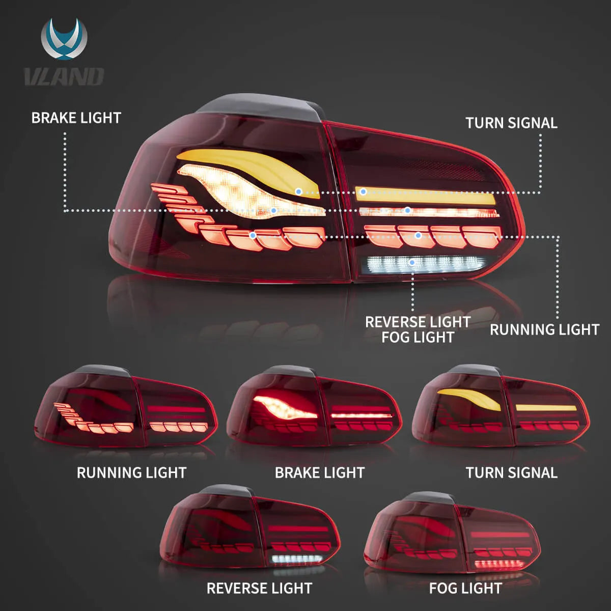 08-14 VW Golf Mk6 Hatchback Vland II OLED Aftermarket bakljus med Dragon Scale Effect - 7
