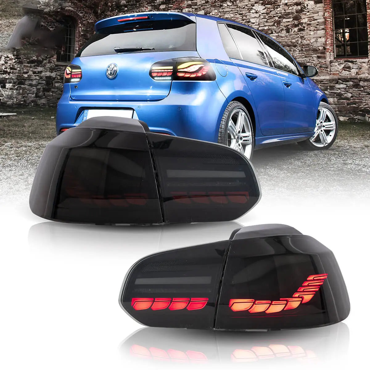 08-14 VW Golf Mk6 Hatchback Vland II OLED Aftermarket bakljus med Dragon Scale Effect