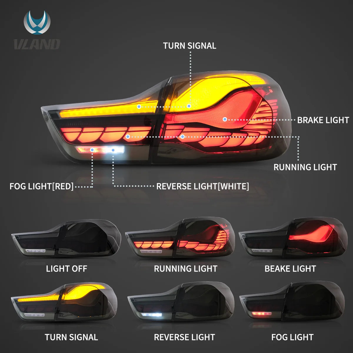 14-20 BMW 4 serie F32 F33 F36 / M4 F82 F83 VLAND LED bakljus med GTS stil [E-märkt] - 7