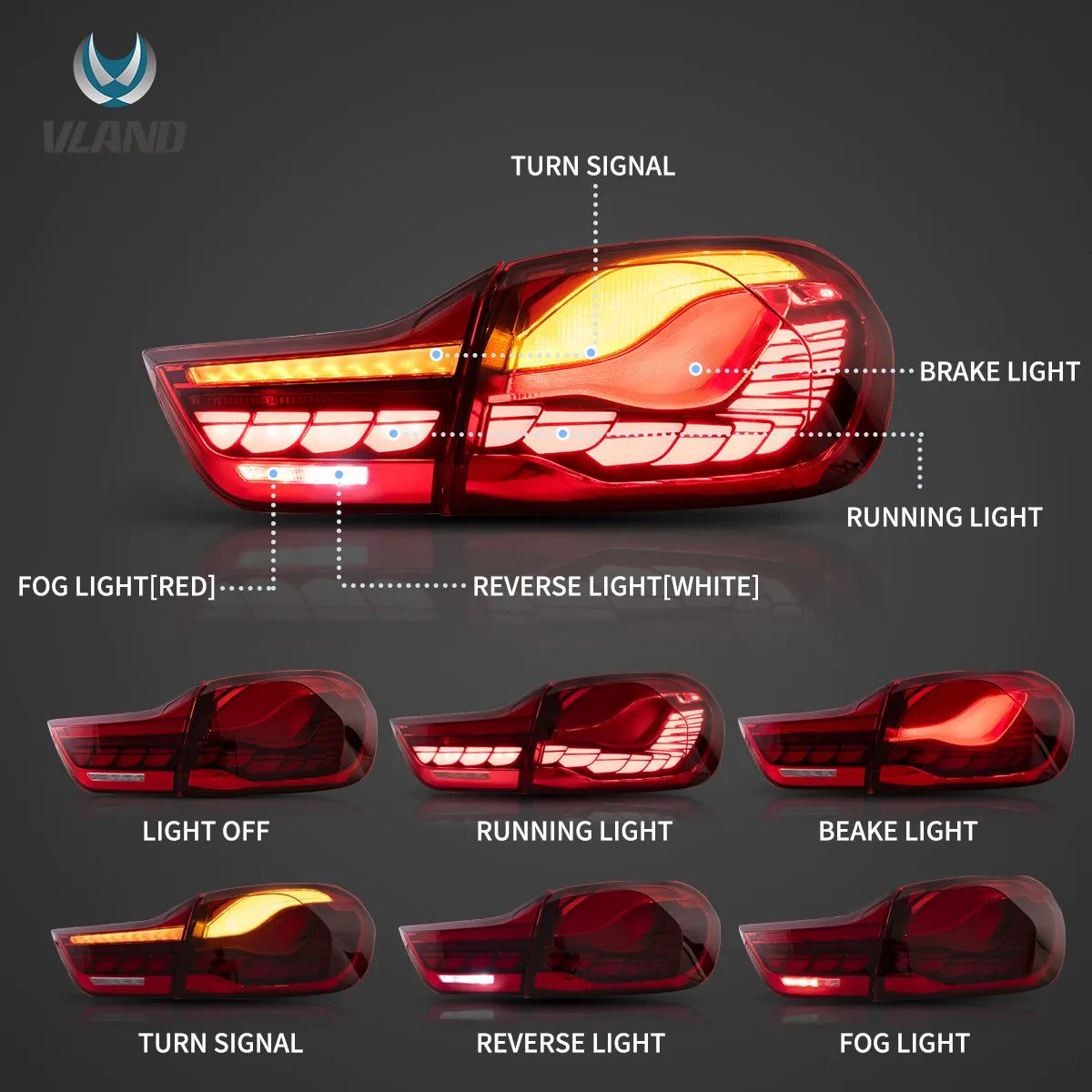 14-20 BMW 4 serie F32 F33 F36 / M4 F82 F83 VLAND LED bakljus med GTS stil [E-märkt] - 3