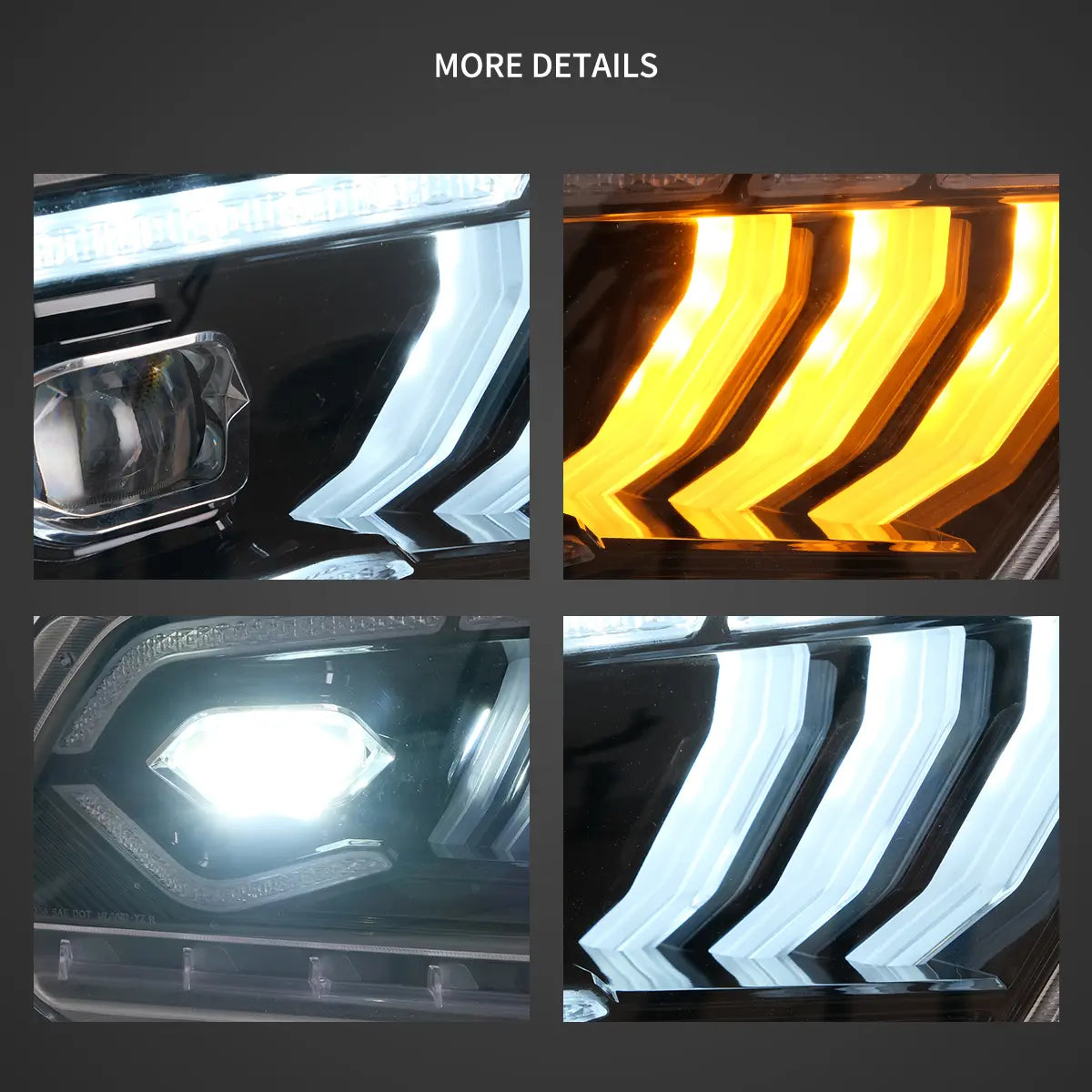 10-14 Ford Mustang 5th Gen Facelifted Vland LED Dual Beam Projector strålkastare Black - 4