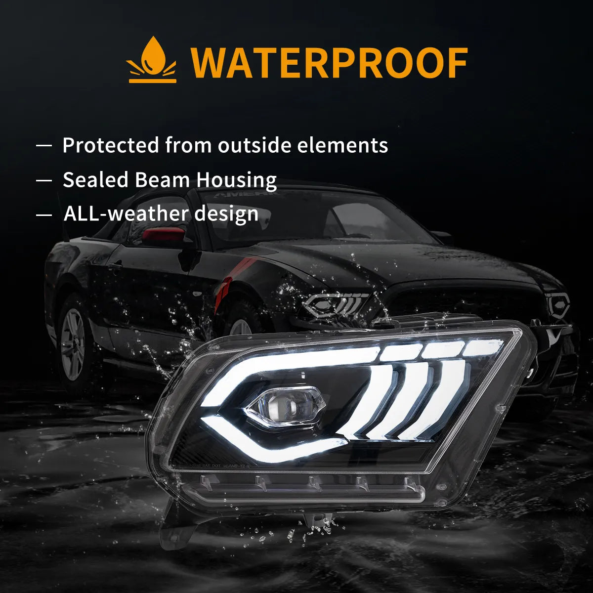 10-14 Ford Mustang 5th Gen Facelifted Vland LED Dual Beam Projector strålkastare Black - 9