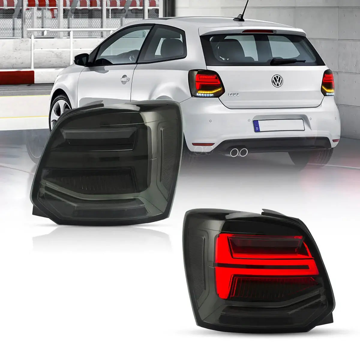 09-17 VW Polo MK5 Vland LED Aftermarket bakljus med sekventiell blinkers [E-mark]