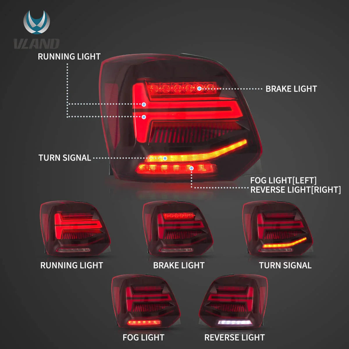 09-17 VW Polo MK5 Vland LED Aftermarket bakljus med sekventiell blinkers [E-mark] - 6