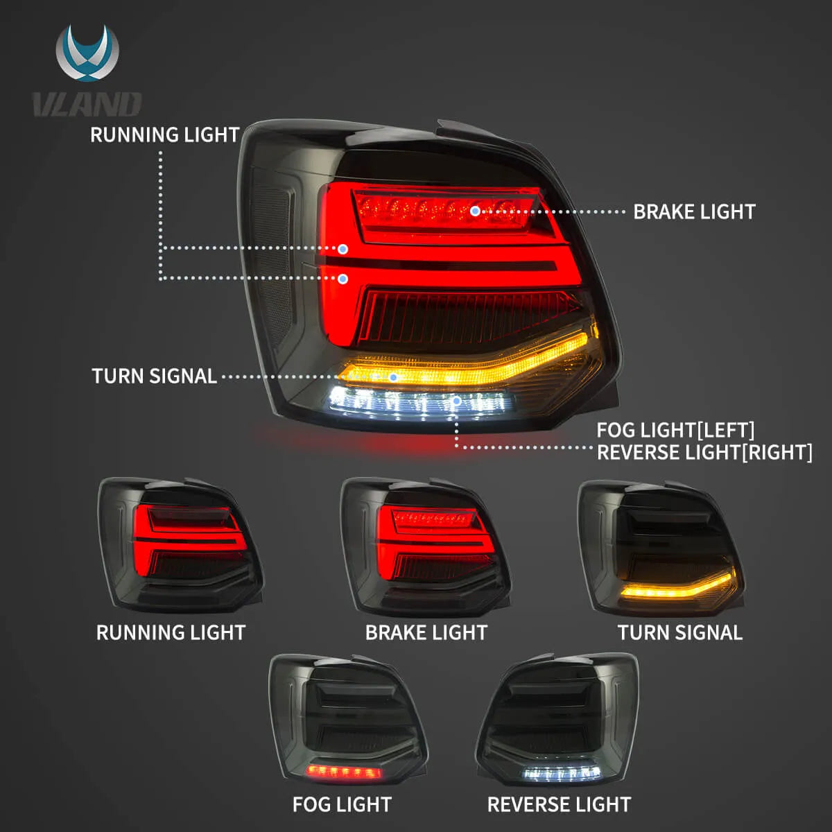 09-17 VW Polo MK5 Vland LED Aftermarket bakljus med sekventiell blinkers [E-mark] - 3