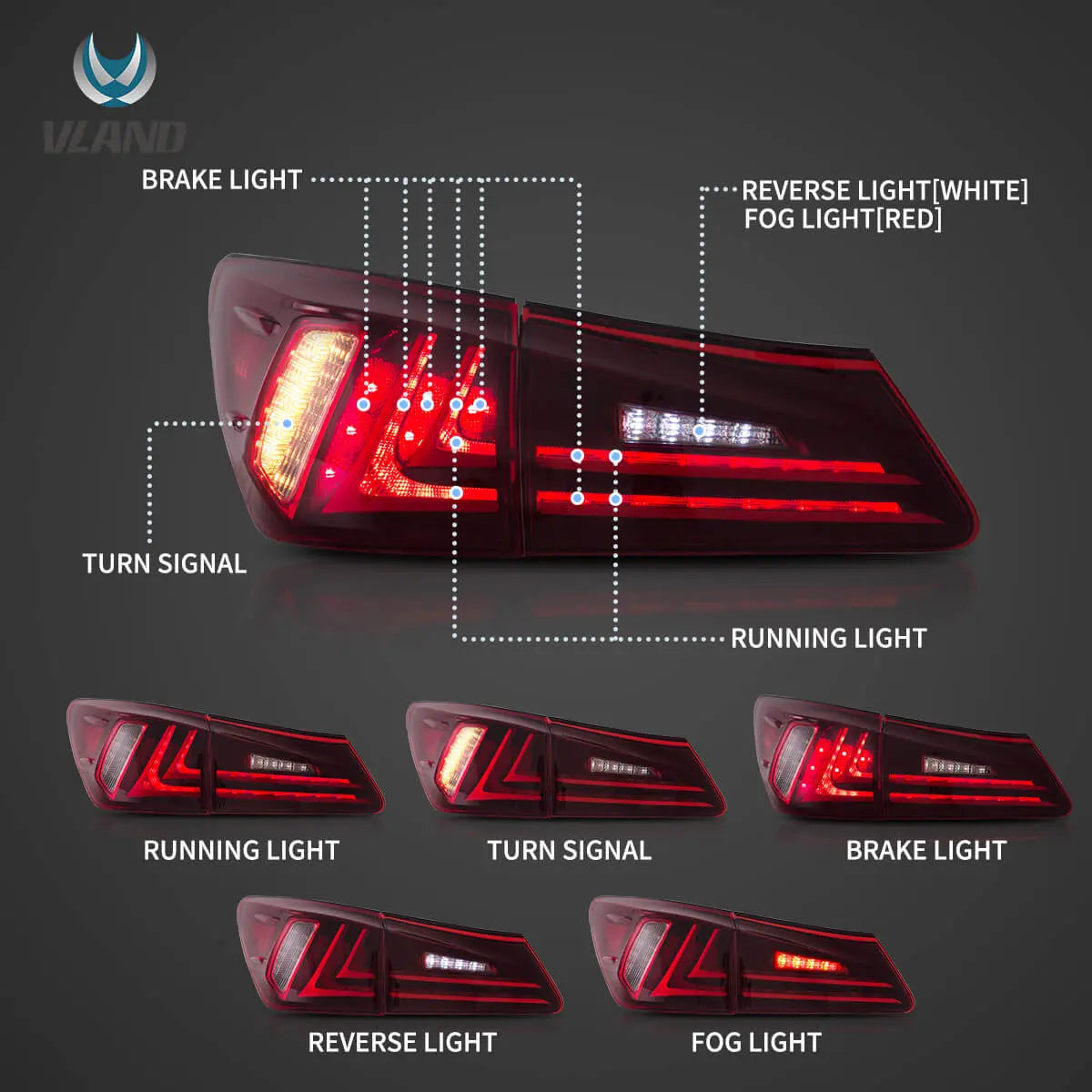 VLAND Carlamp LED bakljus för Lexus 2006-2012 IS250 IS350 ISF - 6