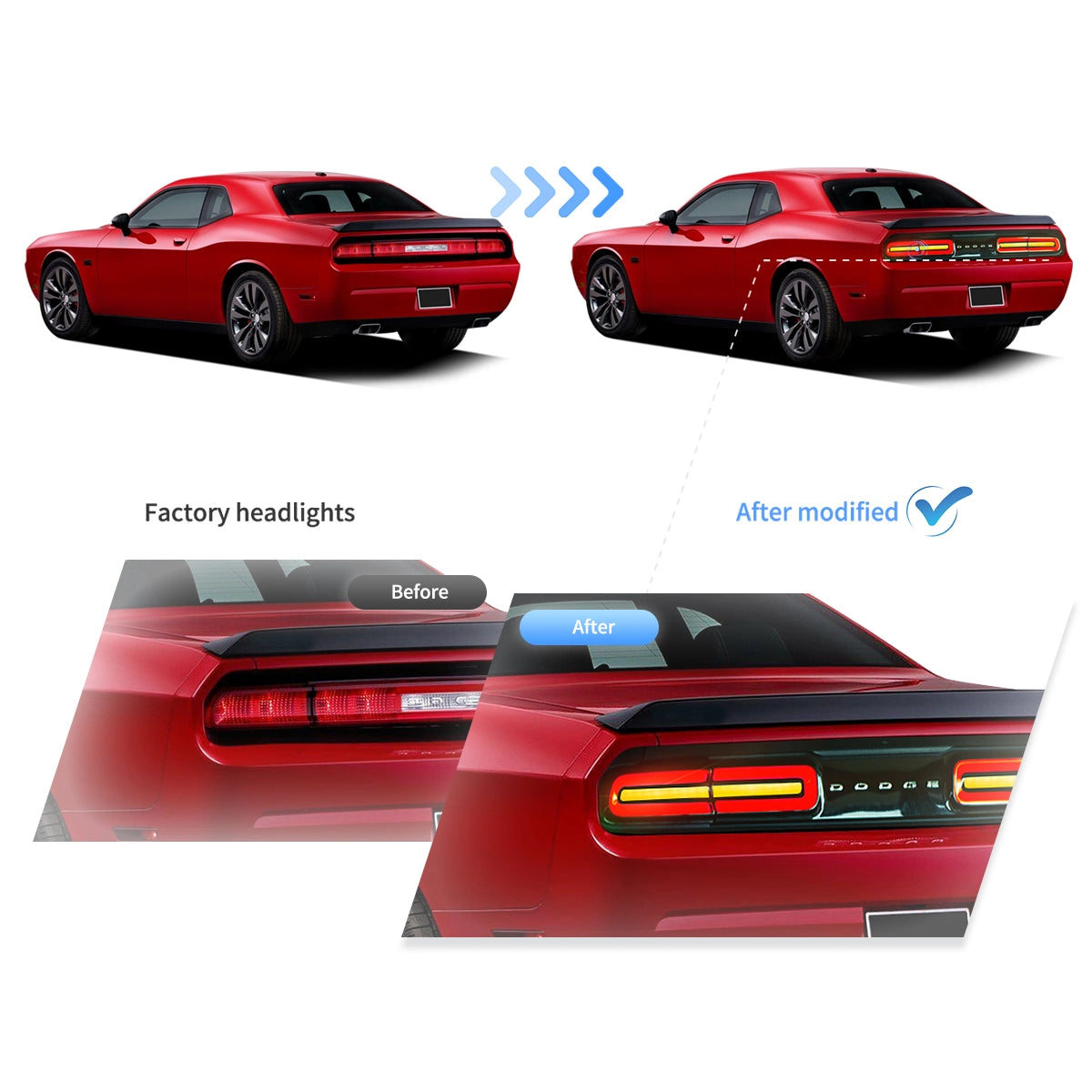 08-14 Dodge Challenger 3th Gen (LC) Pre-Facelift Vland bakljus med Amber sekventiell blinkers - 10