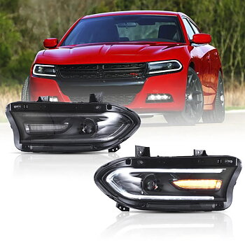 15-23 Dodge Charger Vland Dual Beam Projector strålkastare Black