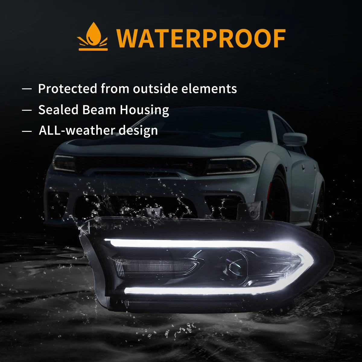 15-23 Dodge Charger Vland Dual Beam Projector strålkastare Black - 7