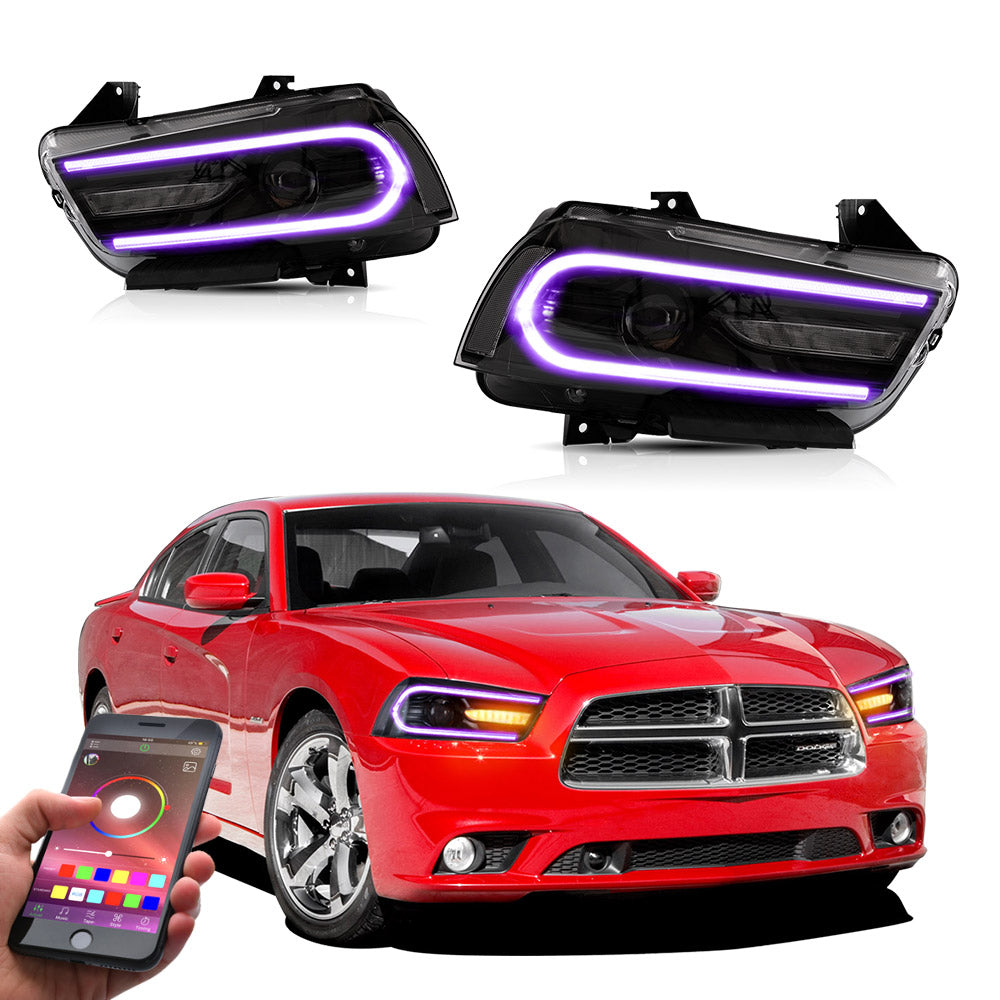 VLAND Carlamp Led strålkastare Compatible med Dodge Charger 2011-2014 (RHD and LHD Versions) - 6