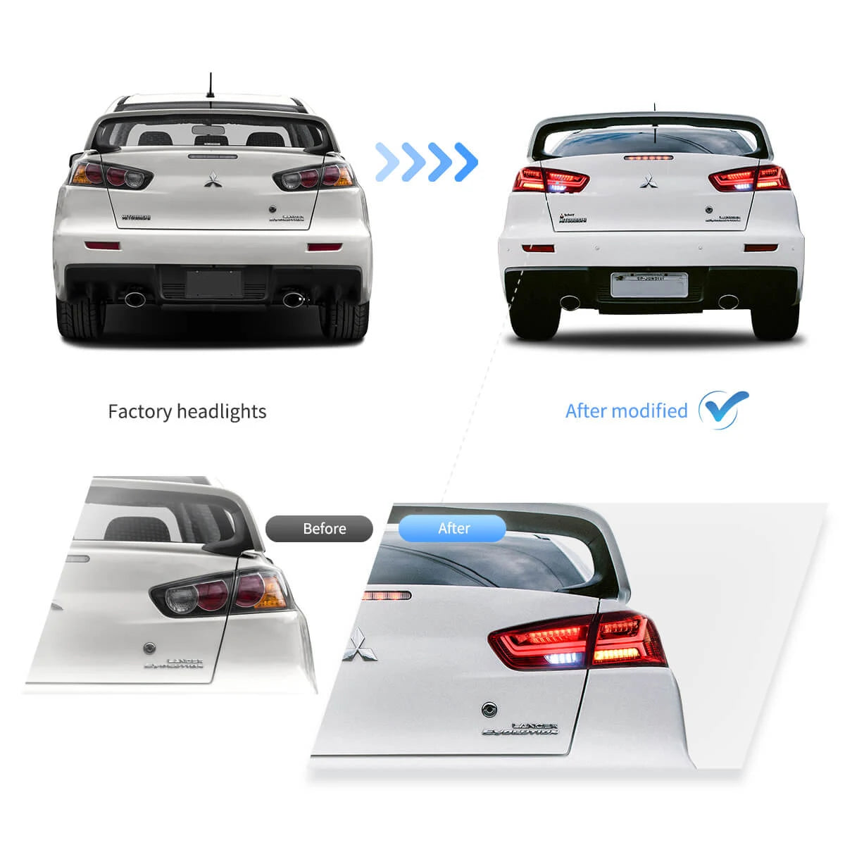 08-17 Mitsubishi Lancer & EVO X Vland LED bakljus med sekventiell blinkers - 12