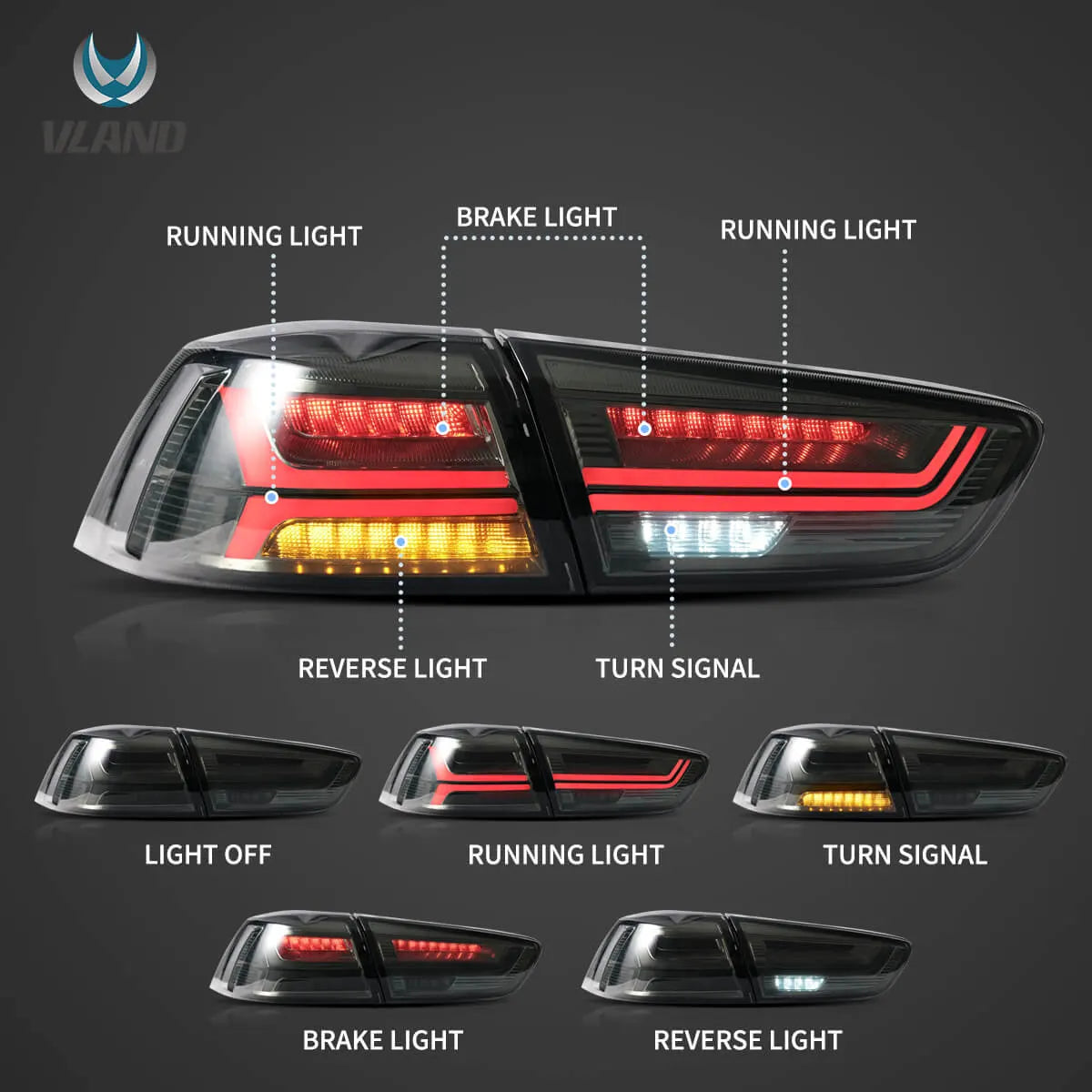 08-17 Mitsubishi Lancer & EVO X Vland LED bakljus med sekventiell blinkers - 4
