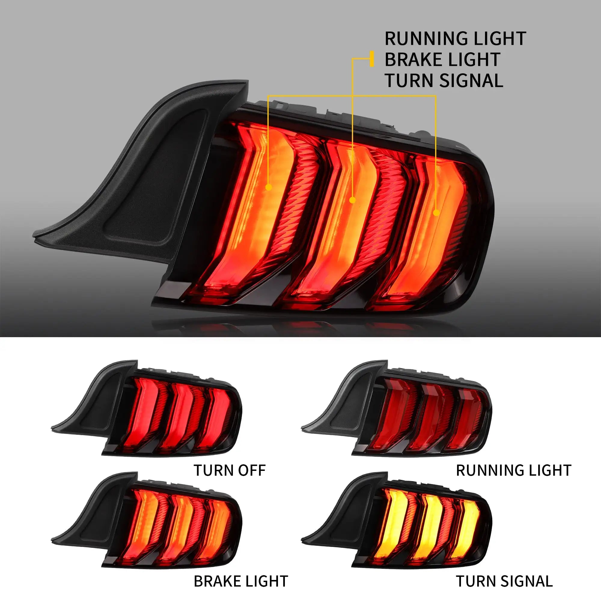 15-23 Ford Mustang 6th Gen (S550) Vland LED bakljus med 5 modes sekventiell blinkers [E-mark] - 8