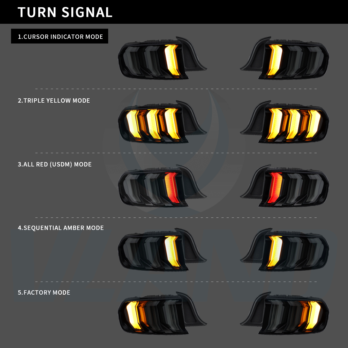 15-23 Ford Mustang 6th Gen (S550) Vland LED bakljus med 5 modes sekventiell blinkers [E-mark] - 2