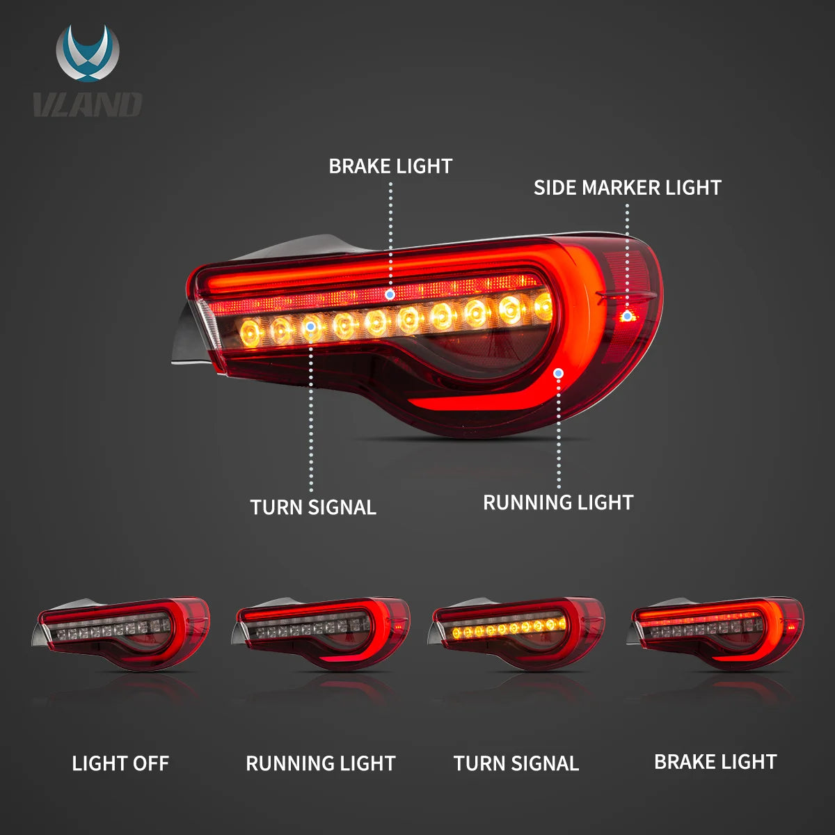 12-20 Toyota 86 GT86 13-20 Subaru BRZ 13-20 Scion FR-S Full LED bakljus w/ Sequential Indicators Turn-Vland - 7