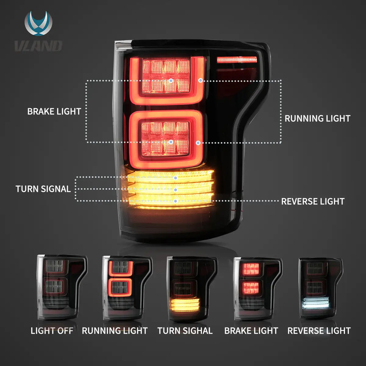 15-20 Ford F150 13th Gen Vland LED bakljus med Amber sekventiell blinkers [E-mark] - 6