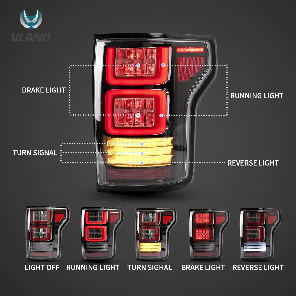 15-20 Ford F150 13th Gen Vland LED bakljus med Amber sekventiell blinkers [E-mark] - 3