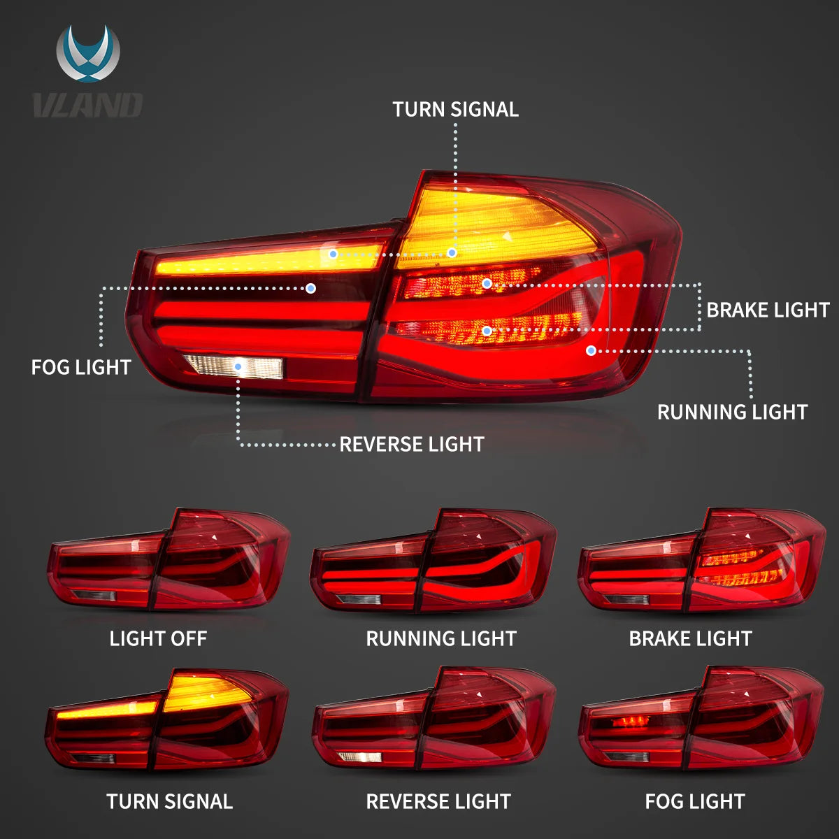 2012-2018 BMW F30 F80 M3 3-serie VLAND LED bakljus med sekventiell blinkers [E-märkt] - 2