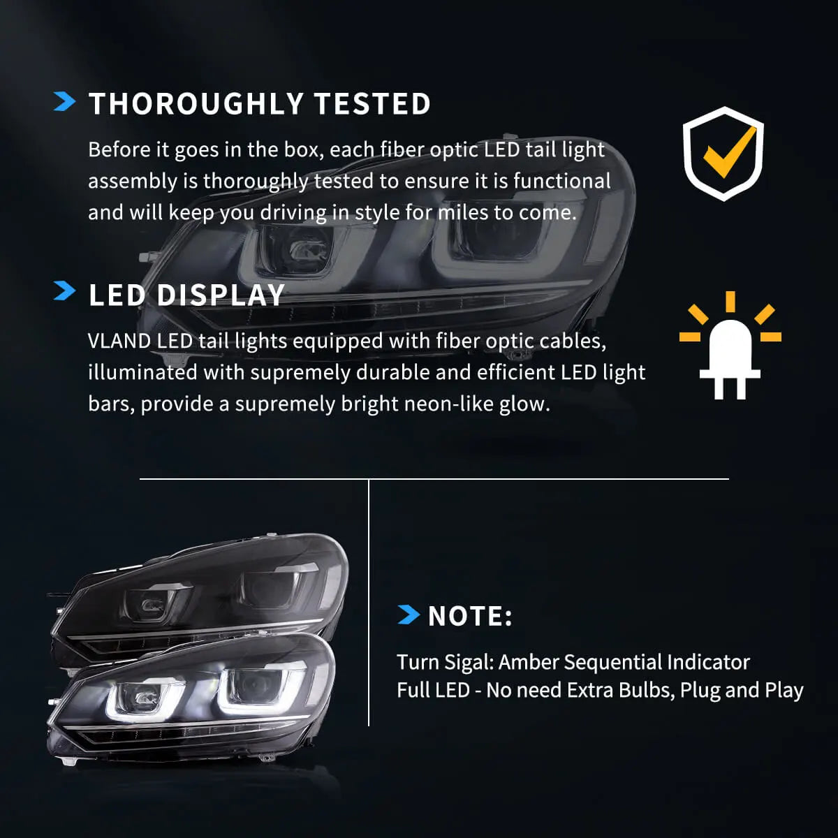 08-14 VW Golf Mk6 Vland Dual Beam Projector Aftermarket strålkastare med Demon Eyes E-mark - 12