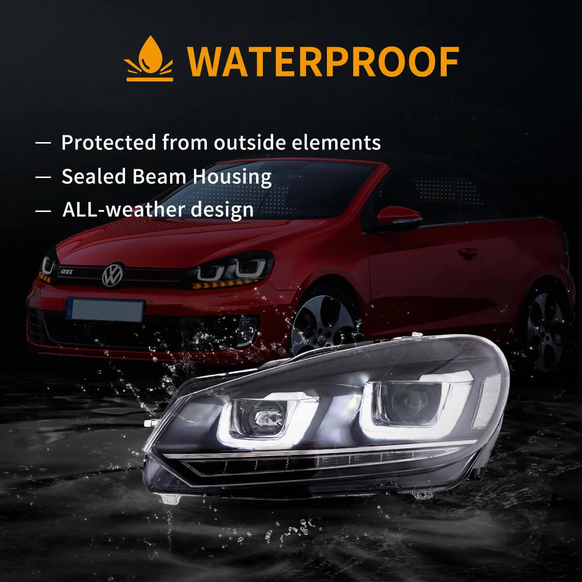 08-14 VW Golf Mk6 Vland Dual Beam Projector Aftermarket strålkastare med Demon Eyes E-mark - 10