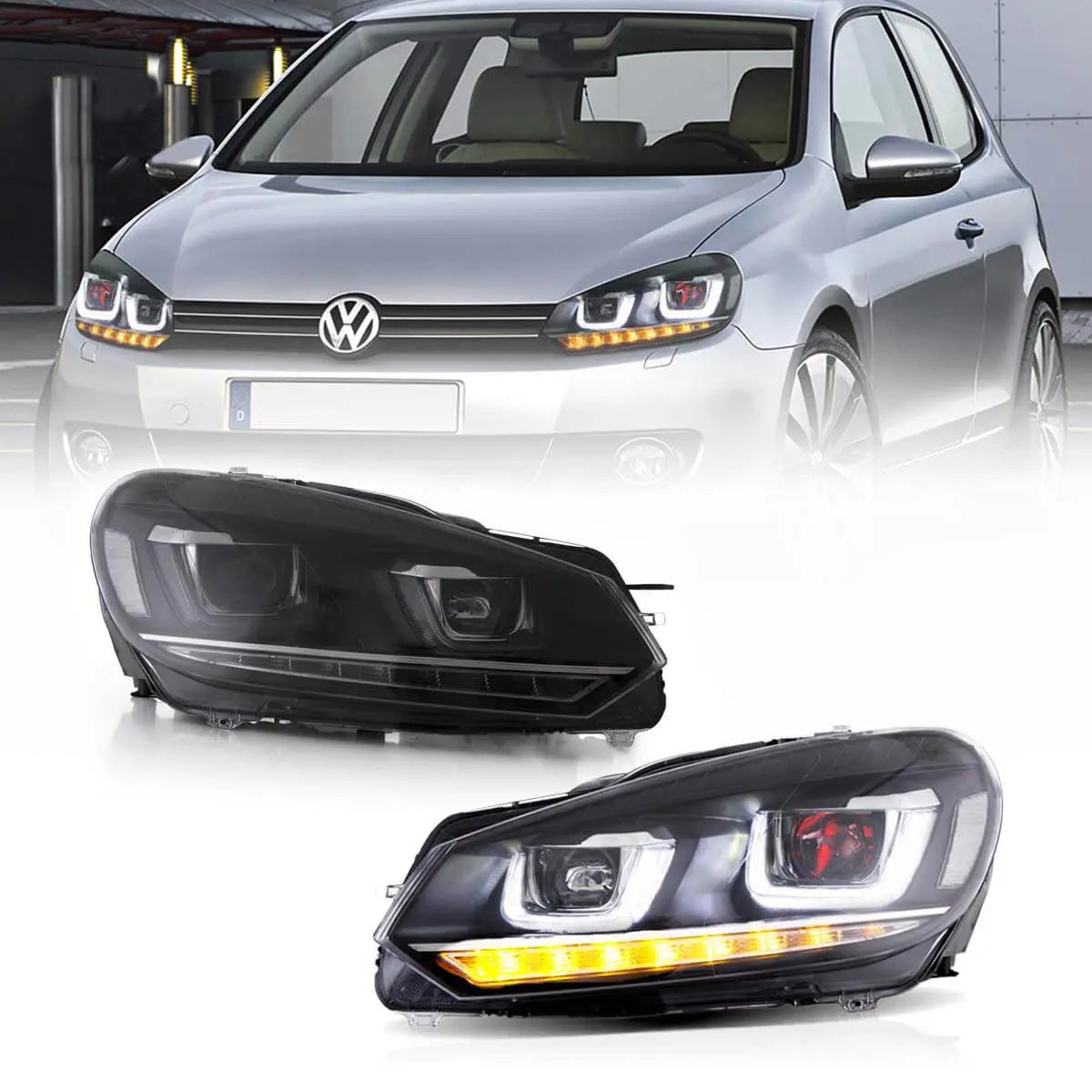 08-14 VW Golf Mk6 Vland Dual Beam Projector Aftermarket strålkastare med Demon Eyes E-mark - 5