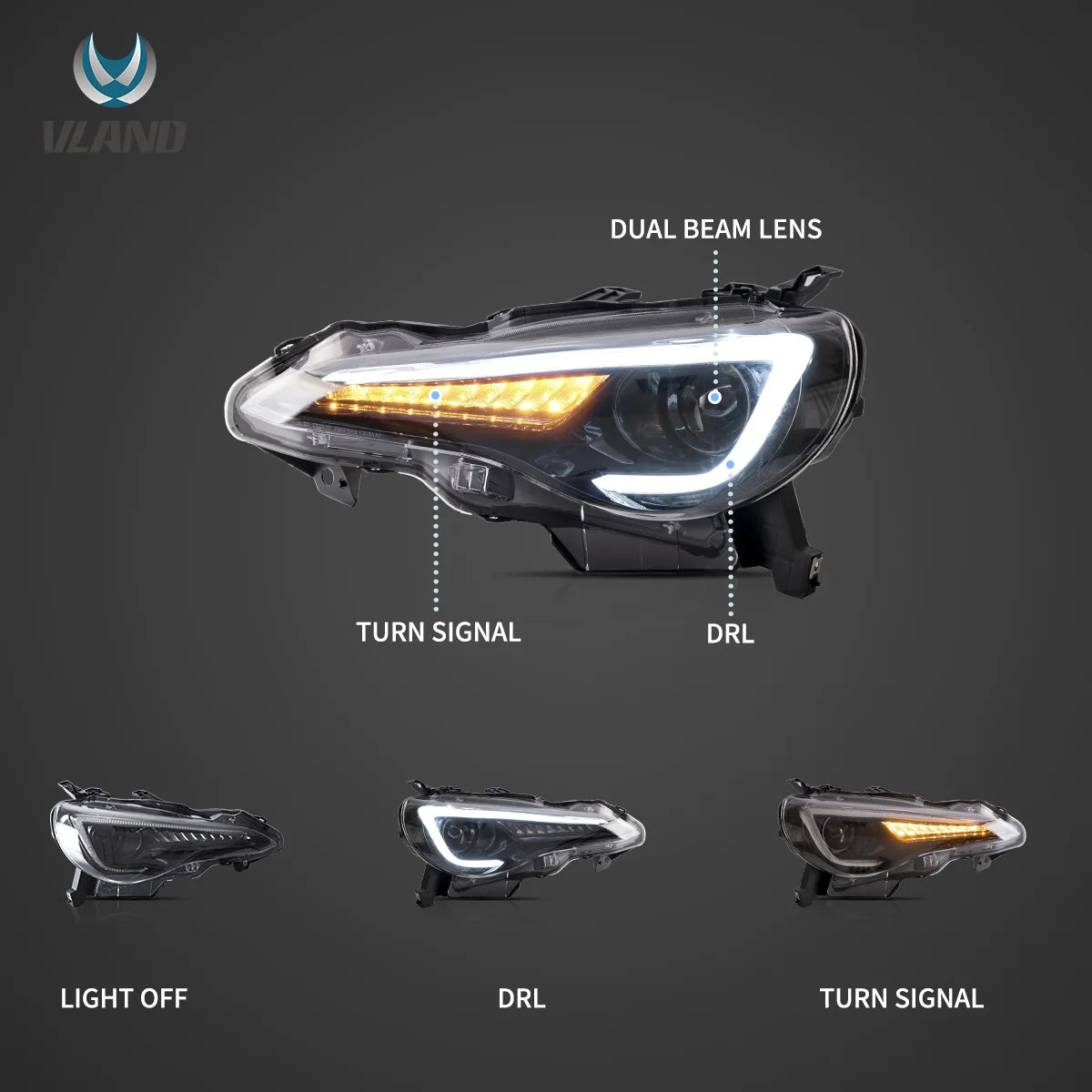 12–21 Toyota 86/GT86, Subaru Brz, Scion Frs Vland Upgrade Full LED Dual Beam Projector strålkastare[E-mark] - 2