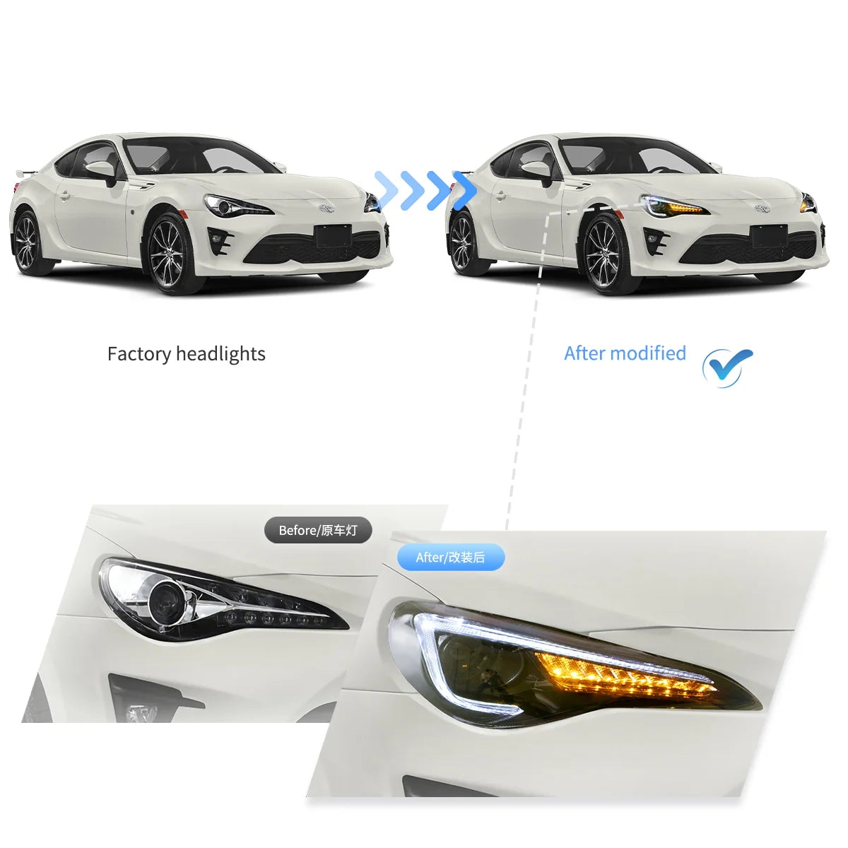 12–21 Toyota 86/GT86, Subaru Brz, Scion Frs Vland Upgrade Full LED Dual Beam Projector strålkastare[E-mark] - 7