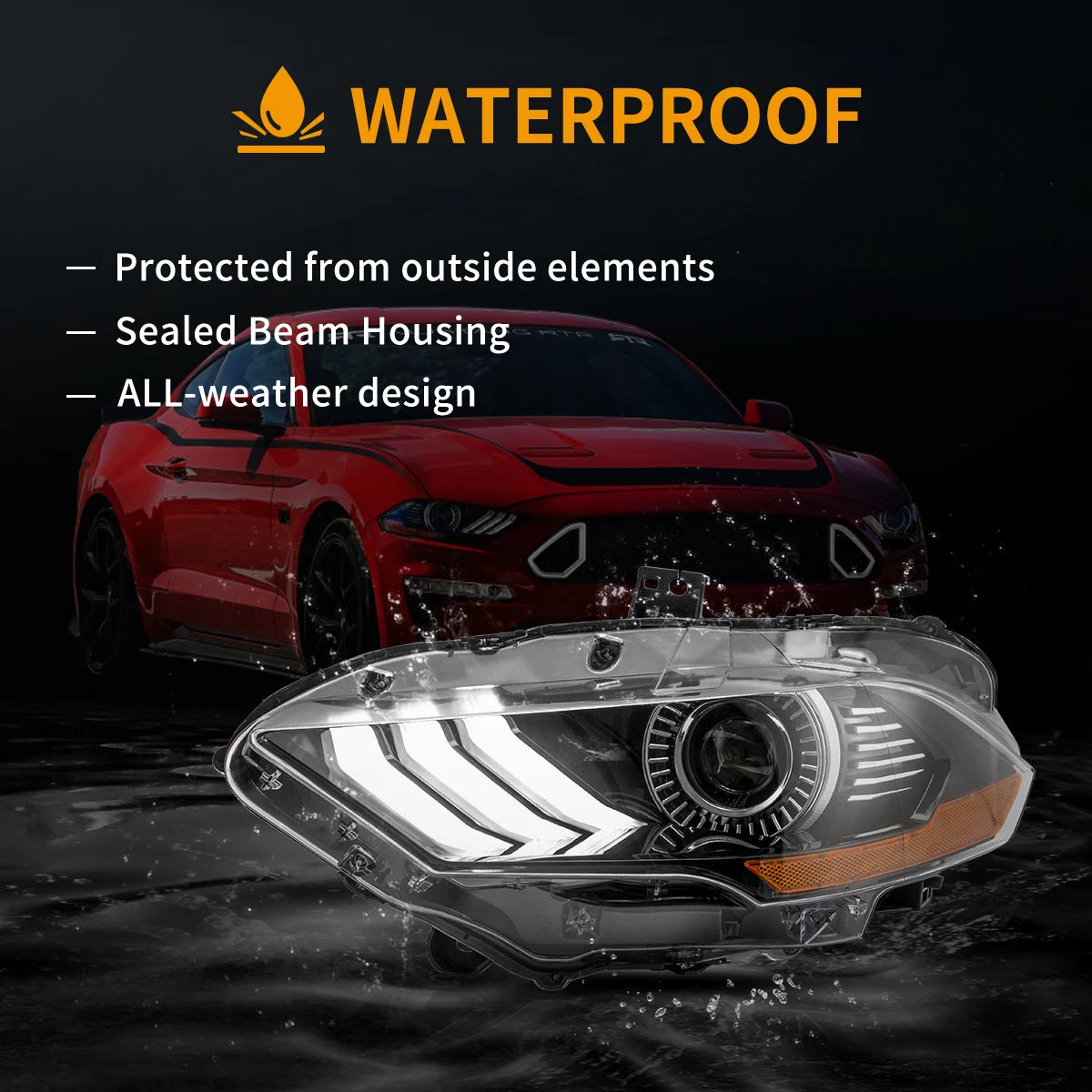 18-22 Ford Mustang 6th Gen Facelifted Vland LED Dual Beam Projector strålkastare Black - 8