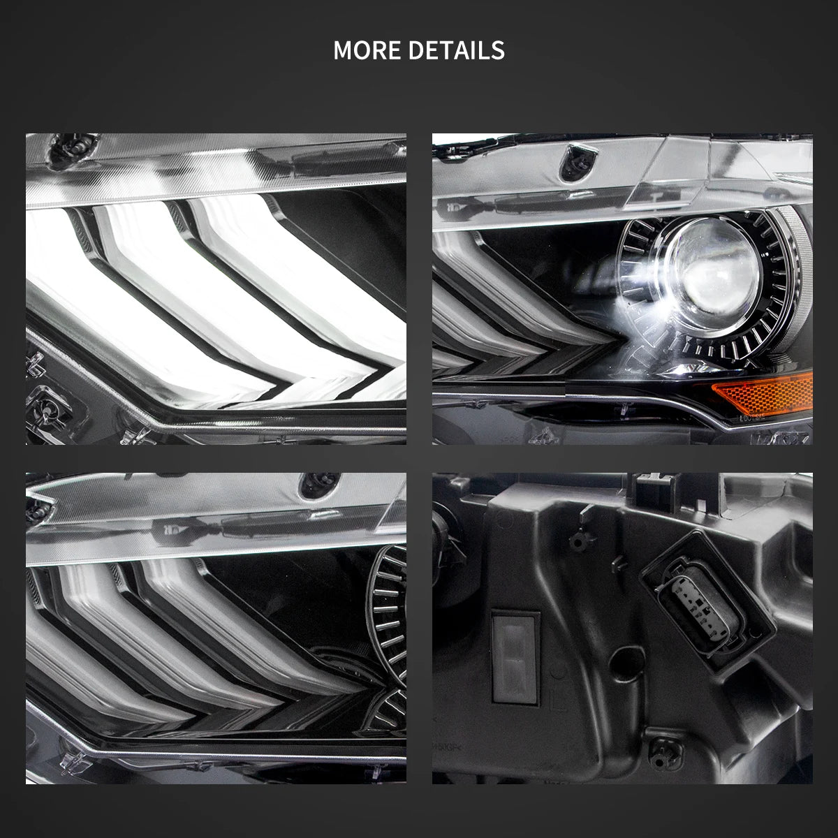 18-22 Ford Mustang 6th Gen Facelifted Vland LED Dual Beam Projector strålkastare Black - 5