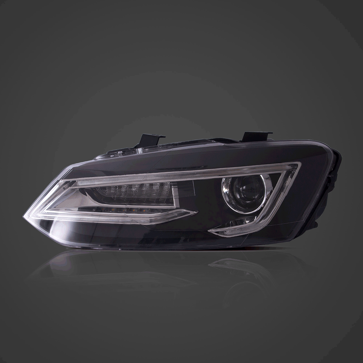 09-17 VW Polo MK5 Vland Dual Beam Projector Aftermarket strålkastare med Demon Eyes Black E-mark - 2